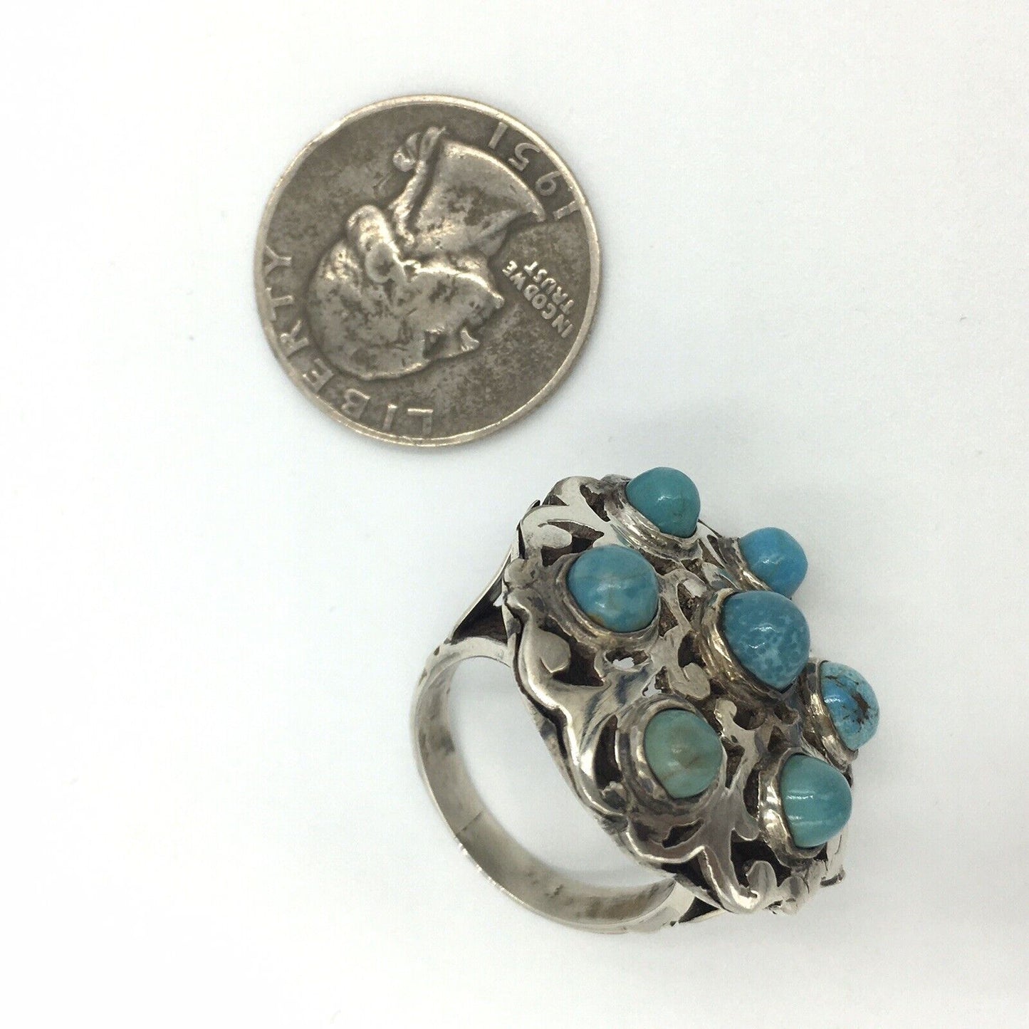 Old Pawn Sterling Silver Native American Turquoise Ring