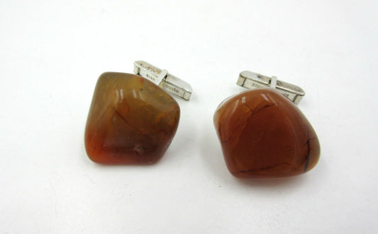 Vintage Carnelian Pat. 2472958 Sterling Silver Cufflinks Free Form