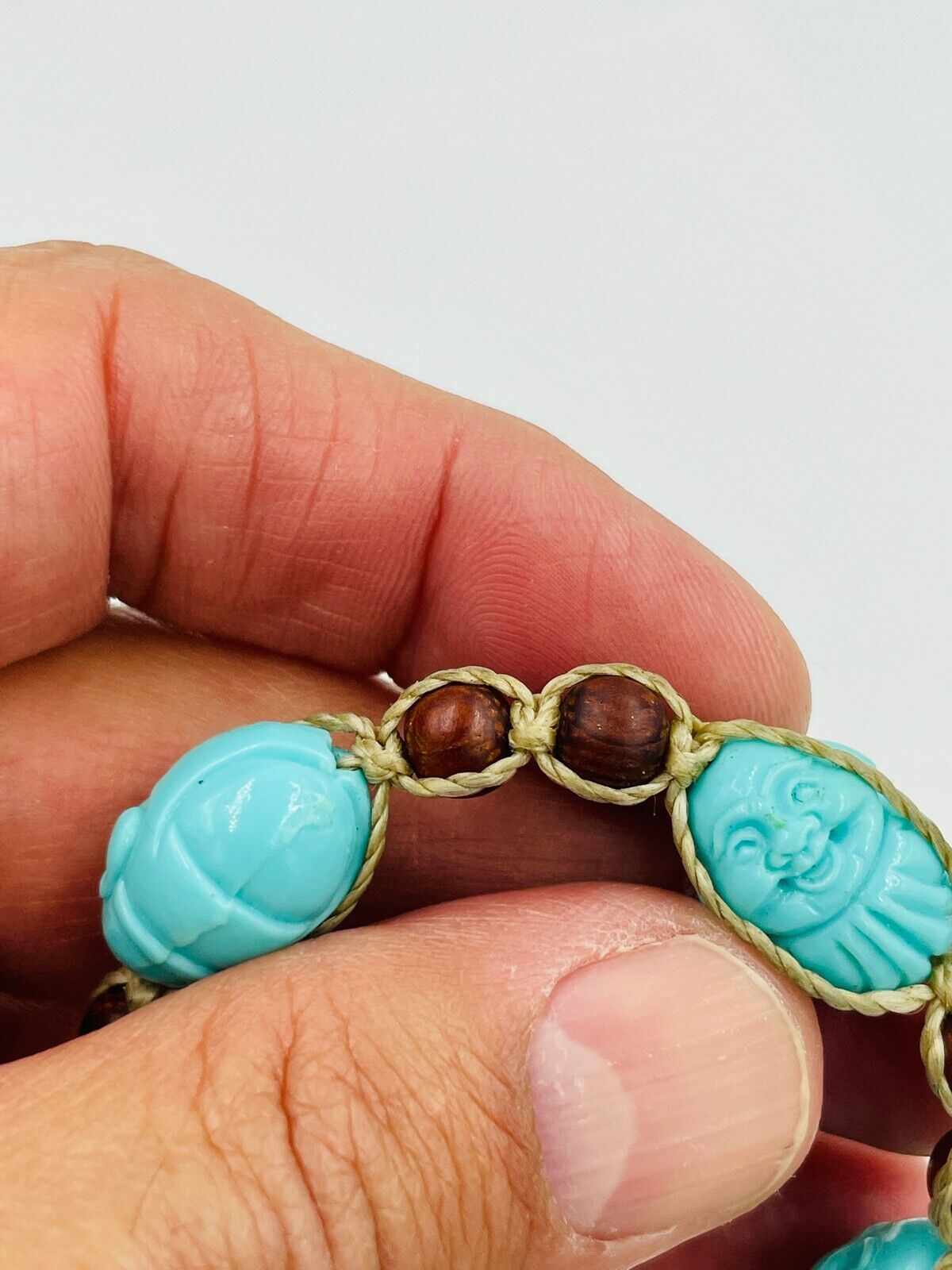 Vintage Art Deco Turquoise Peking Glass Buddha Bracelet