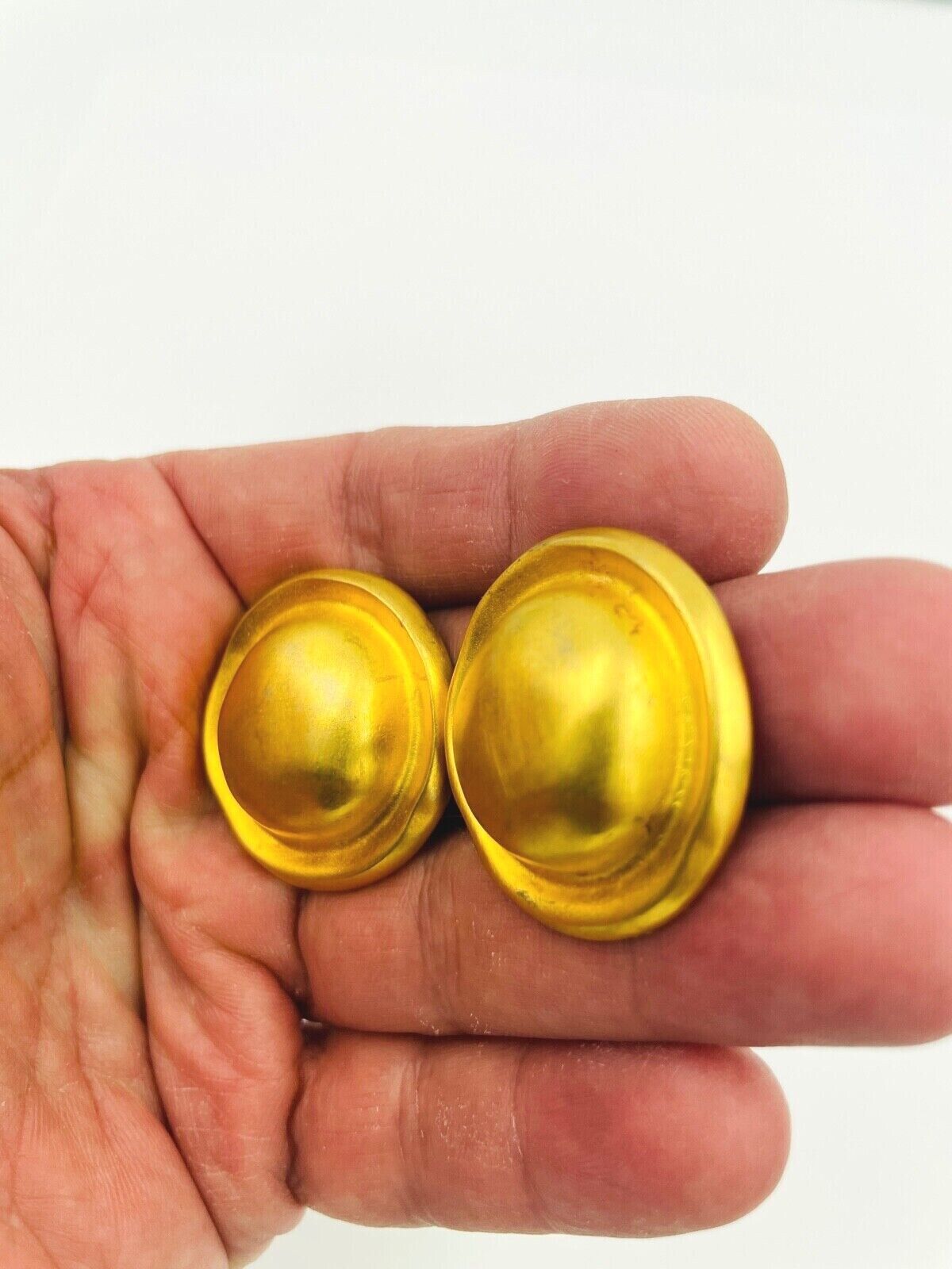 Vintage Givenchy Signed Statement Clip Earrings Brushed Gold Disc Runway