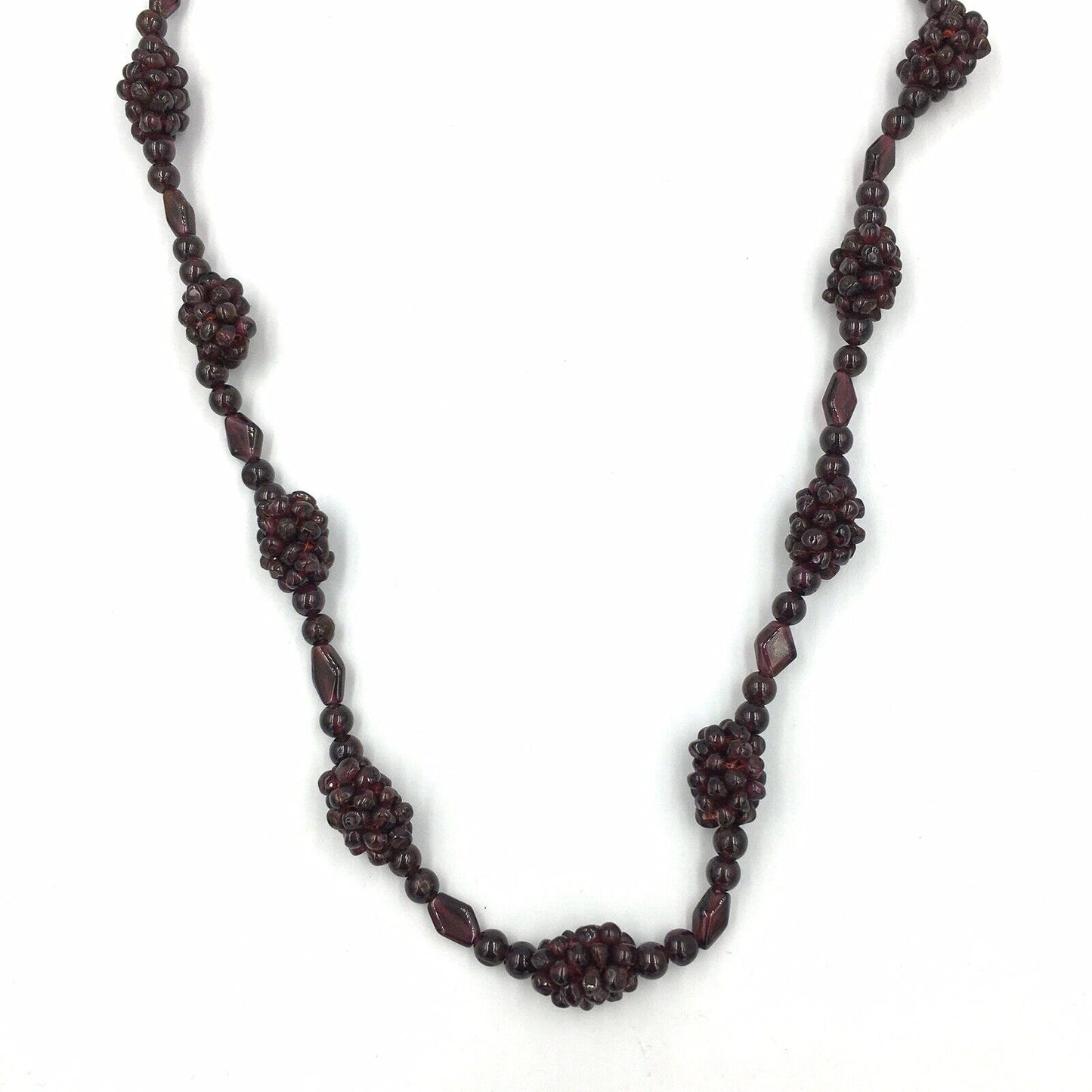 Vintage Bohemian Garnet Grape Cluster Bead Necklace 32”