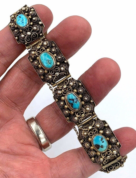 Vintage Chinese Export Silver Turquoise Bracelet Hand made