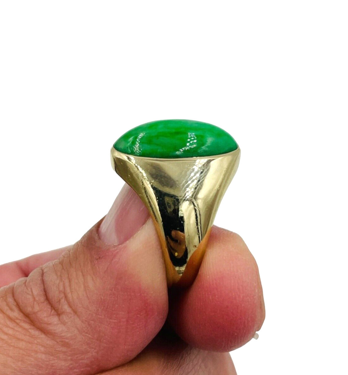 Vintage Yellow Gold Green Jade Solitaire Ring  14k Men's Size 9