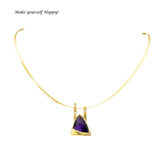 Estate Fantasy Cut Amethyst Princess Cut Diamond 18k Yellow Gold Necklace