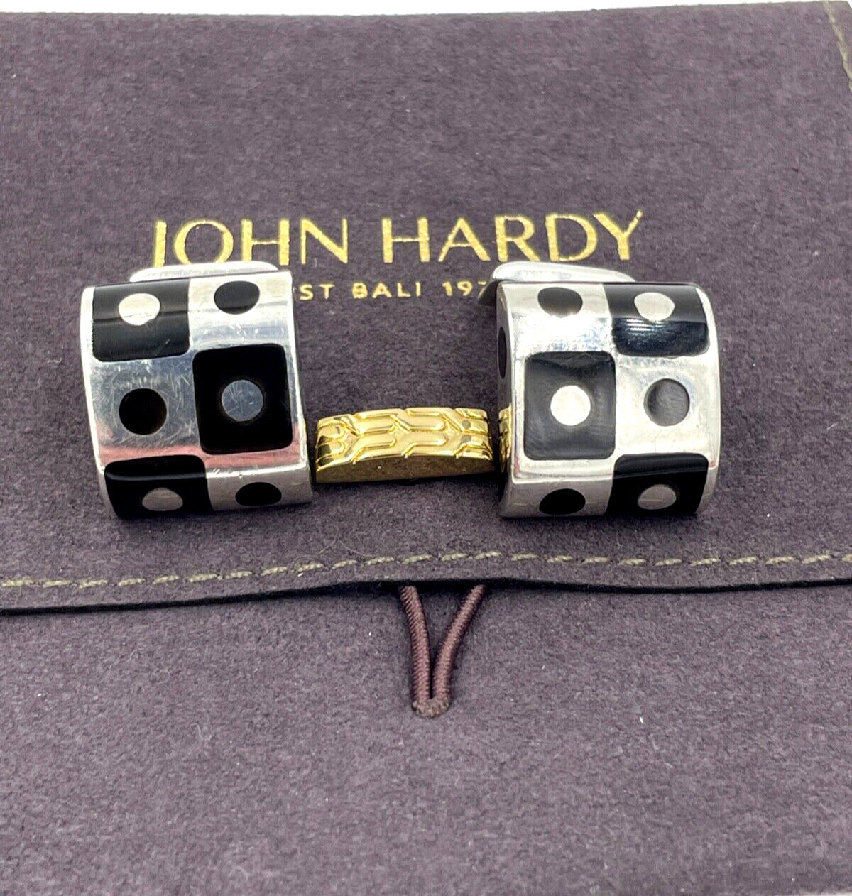 John Hardy Sterling Silver 925 Black and White Dot Cufflinks