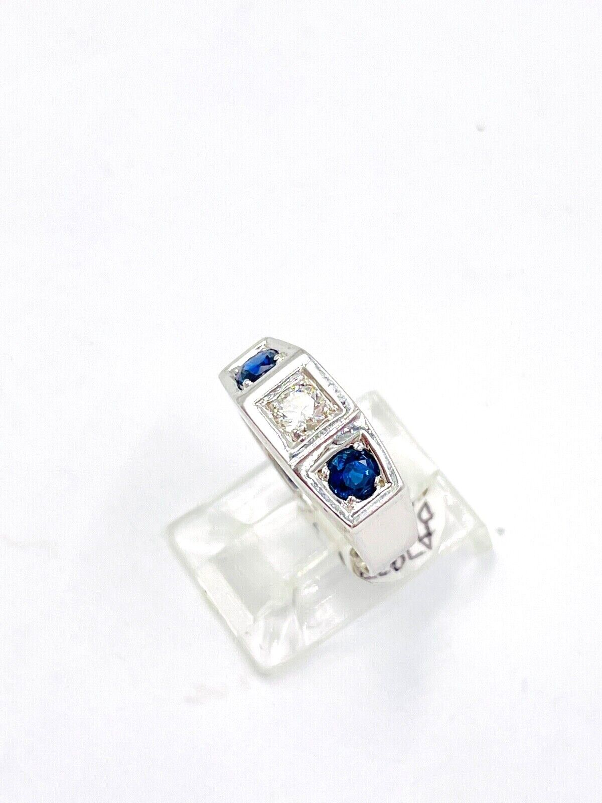 Art Deco Diamond Sapphire White Gold Three Stone Ring