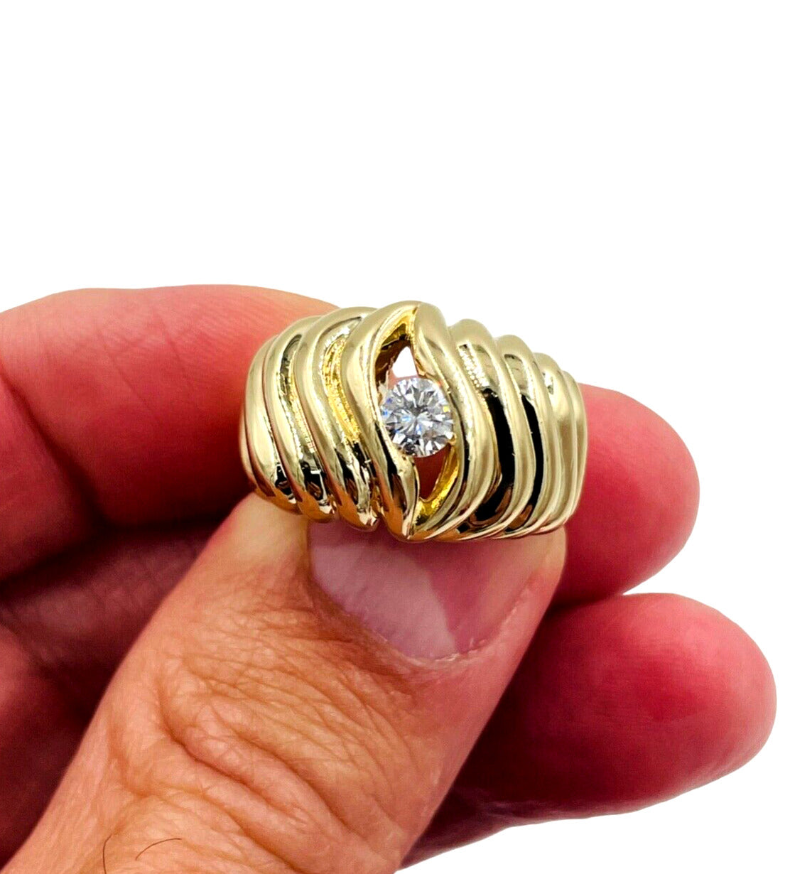 Vintage 14k Yellow gold Diamond solitaire Dome fluted ring ...