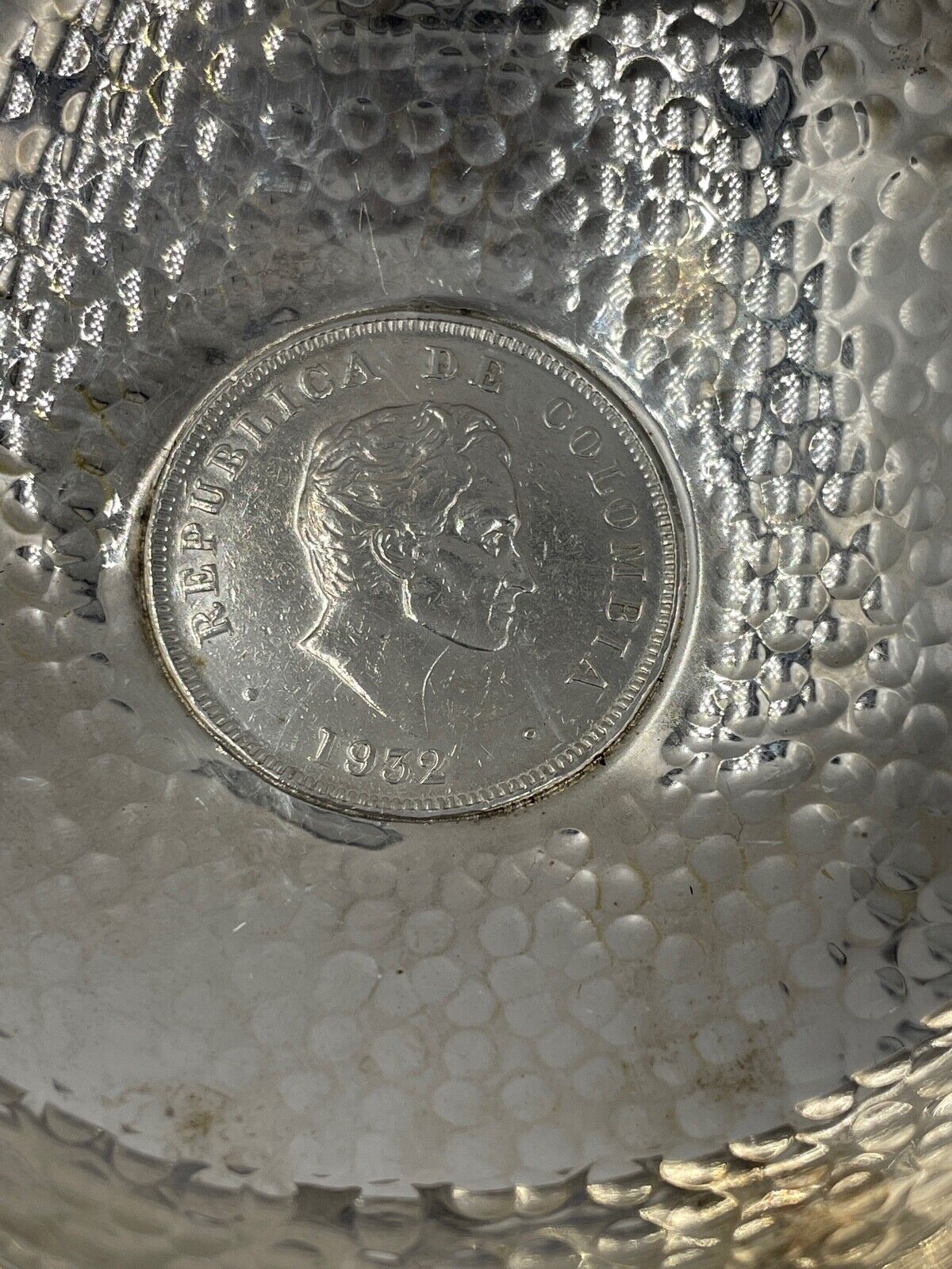 Antique Republica de Colombia 1932 Coin 900 Silver Ash Tray