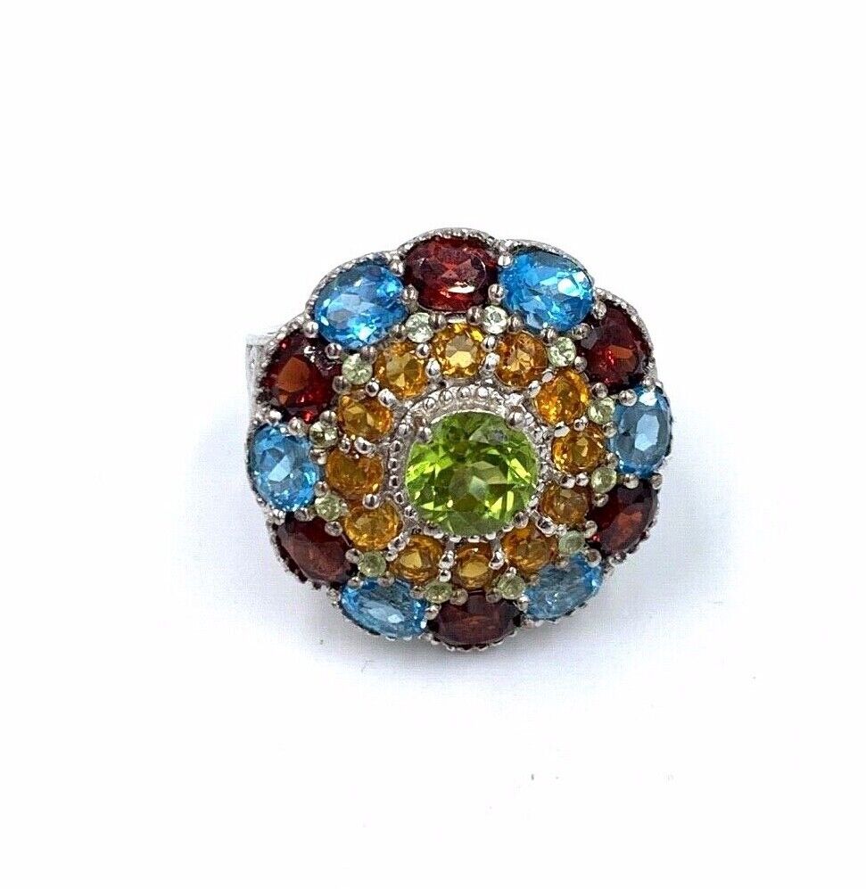 Sts Chuck Clemency Multi gemstone Sterling Silver flower Ring Size 7