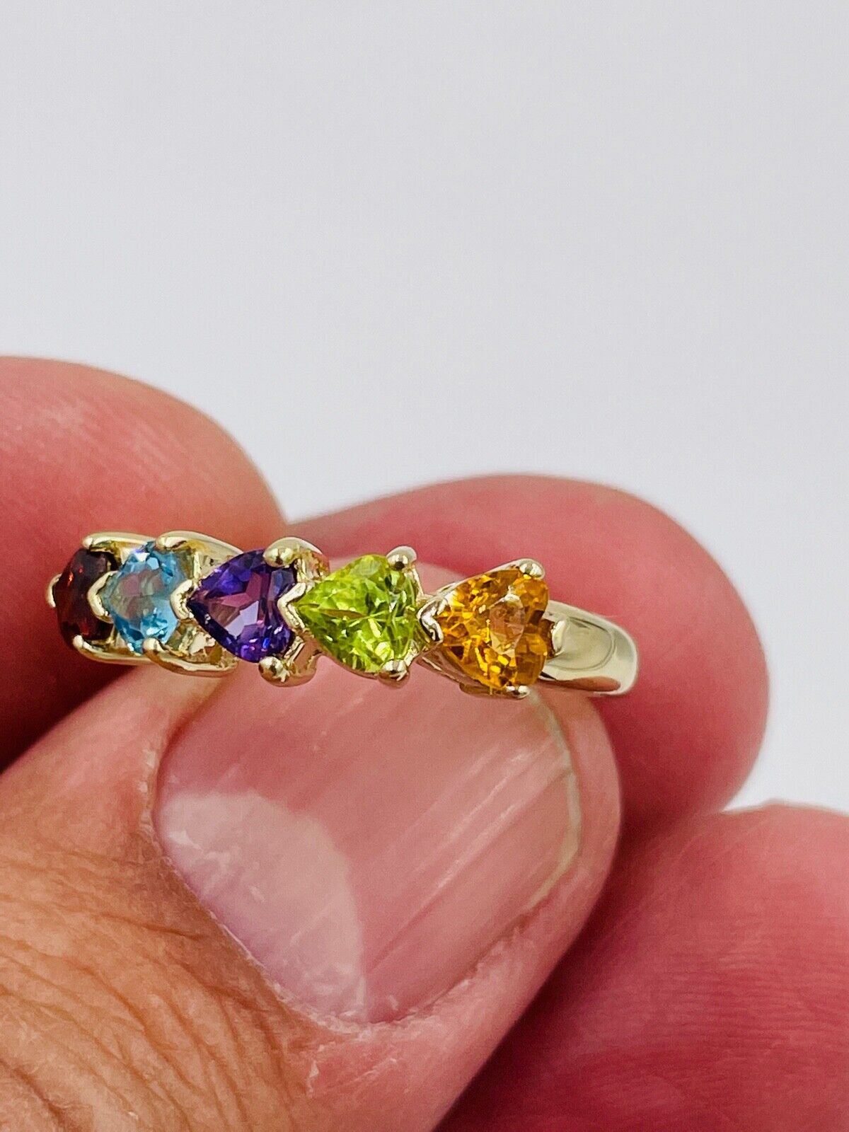 Vintage 14k Yellow Gold Heart Mothers Ring multi gemstone size 6