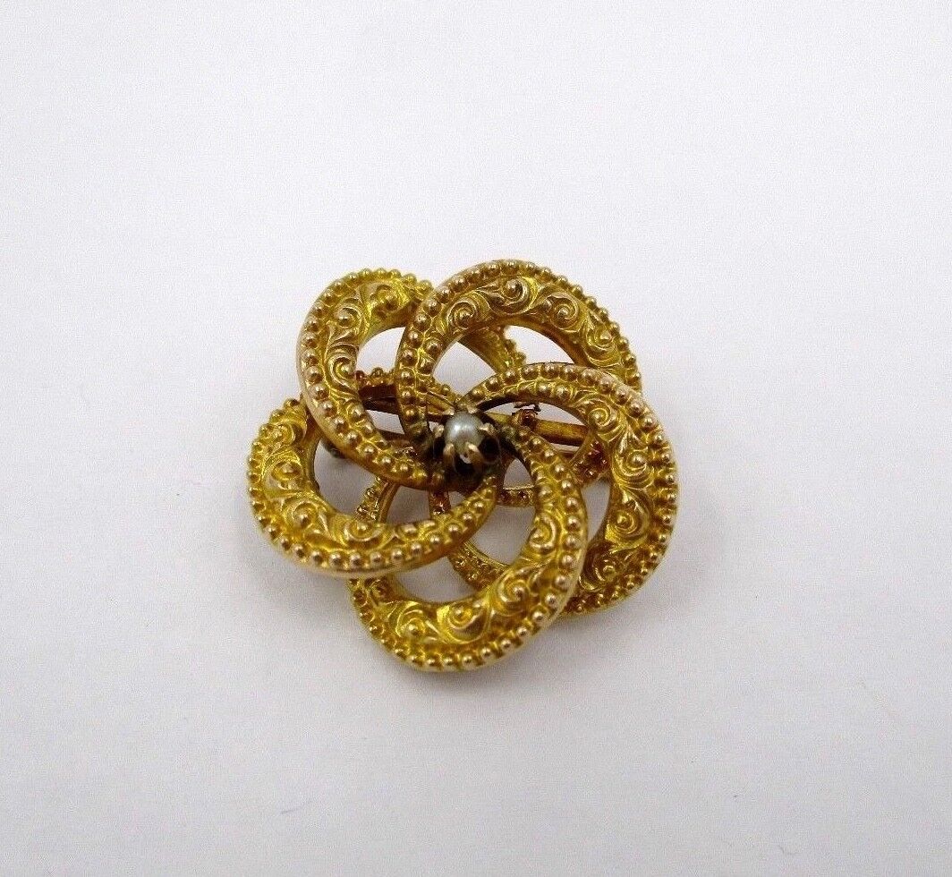 Victorian 10k Yellow Gold Repouse Swirl Pin Brooch