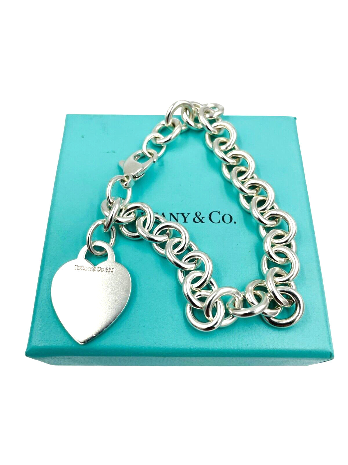 Tiffany & Co 925 Heart Tag Charm Bracelet with box Sterling Silver