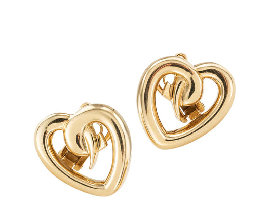 Paloma Picasso Tiffany & Co Heart Shaped Yellow Gold Clip On Earrings