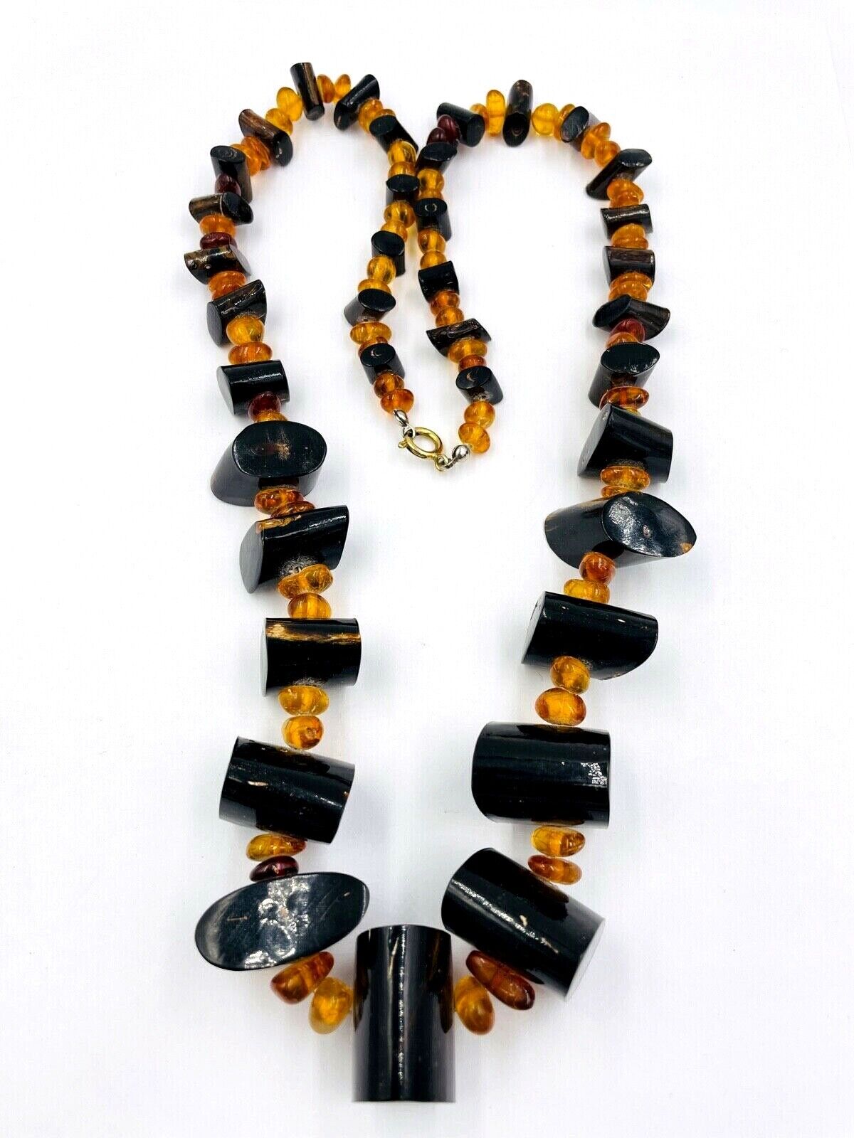 Vintage Amber and Black coral, Natural ,Rare Chunky Necklace branch coral
