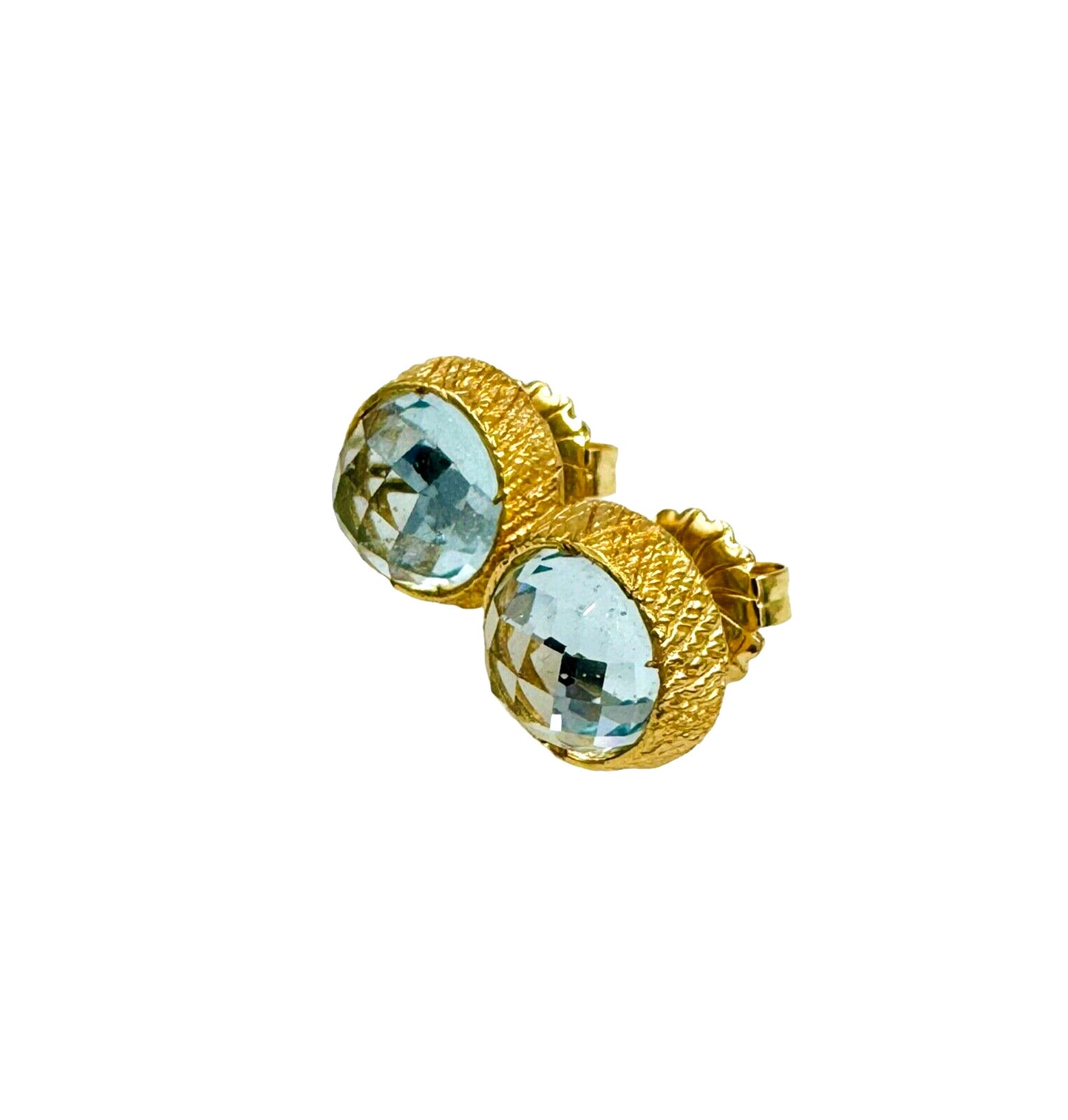 Faceted Aquamarine 18k Yellow Gold Stud Earrings