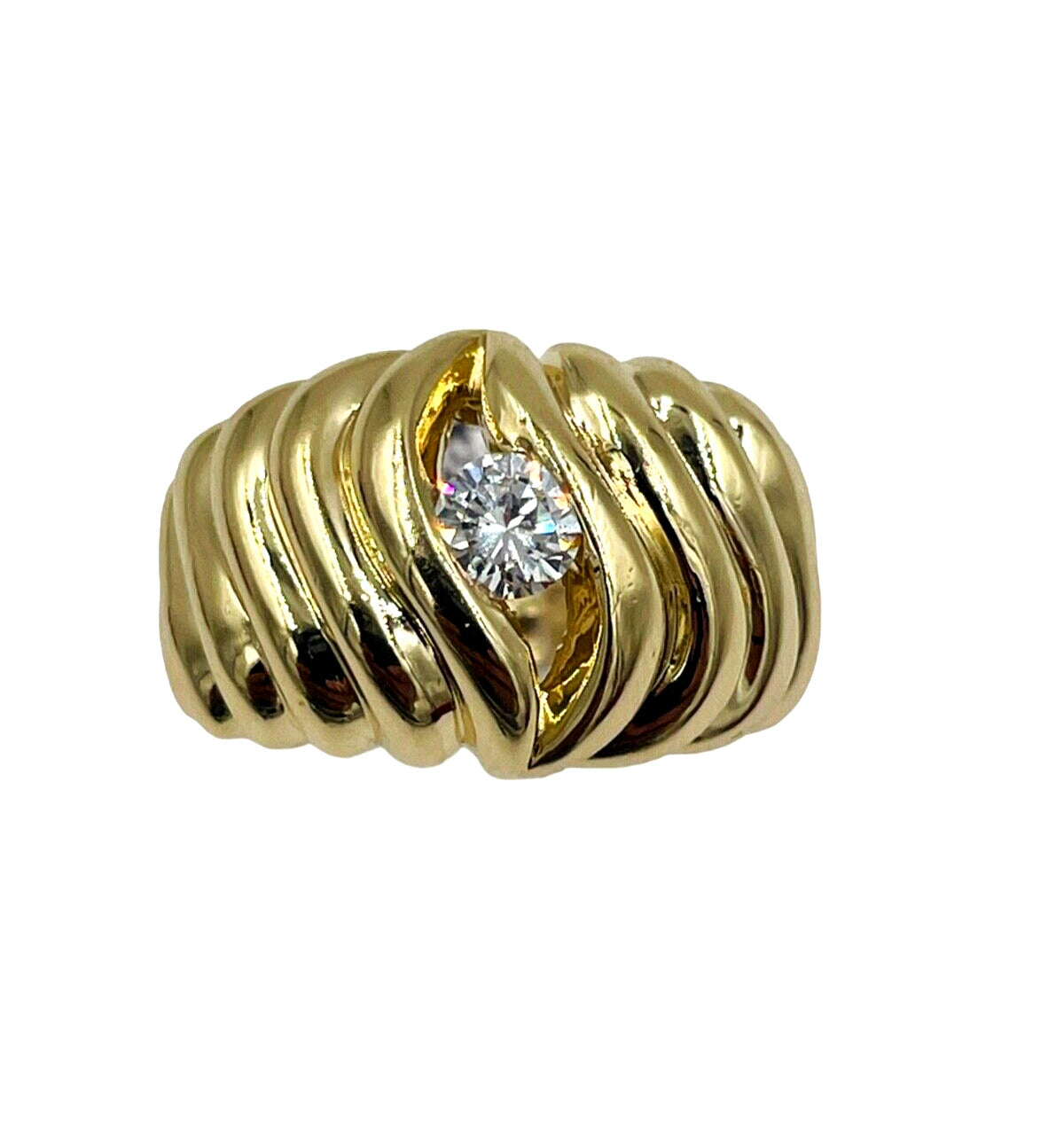 Vintage 14k Yellow gold Diamond solitaire Dome fluted ring ...