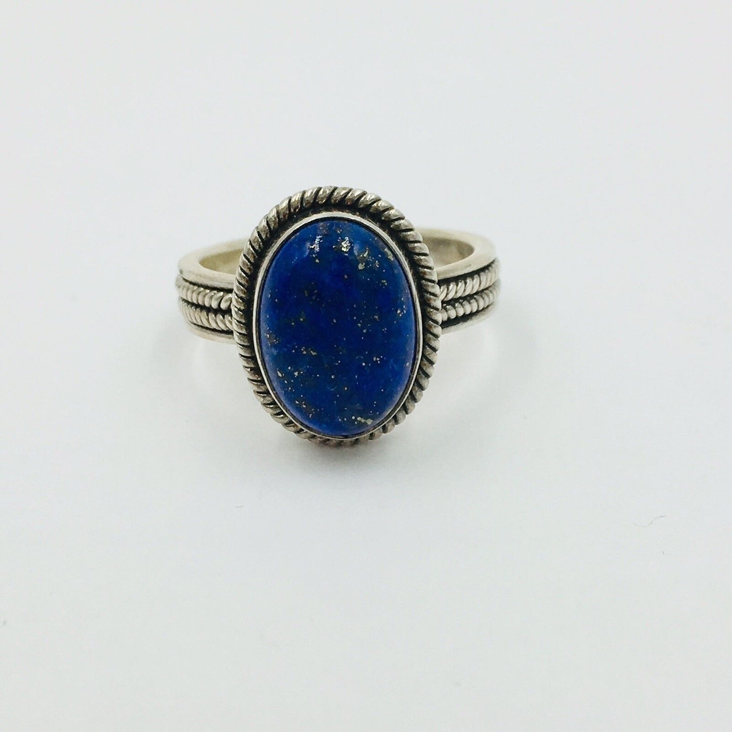 Suarti BA Indonesia Lapis Lazuli Oval Stone Sterling Silver Rope Ring Size 9