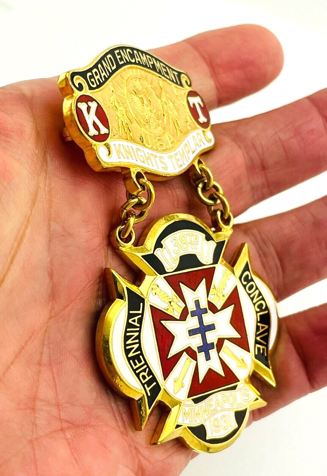 Antique Knights Templar Grand Encampment Triennial Conclave Pin Medal Badge 1931