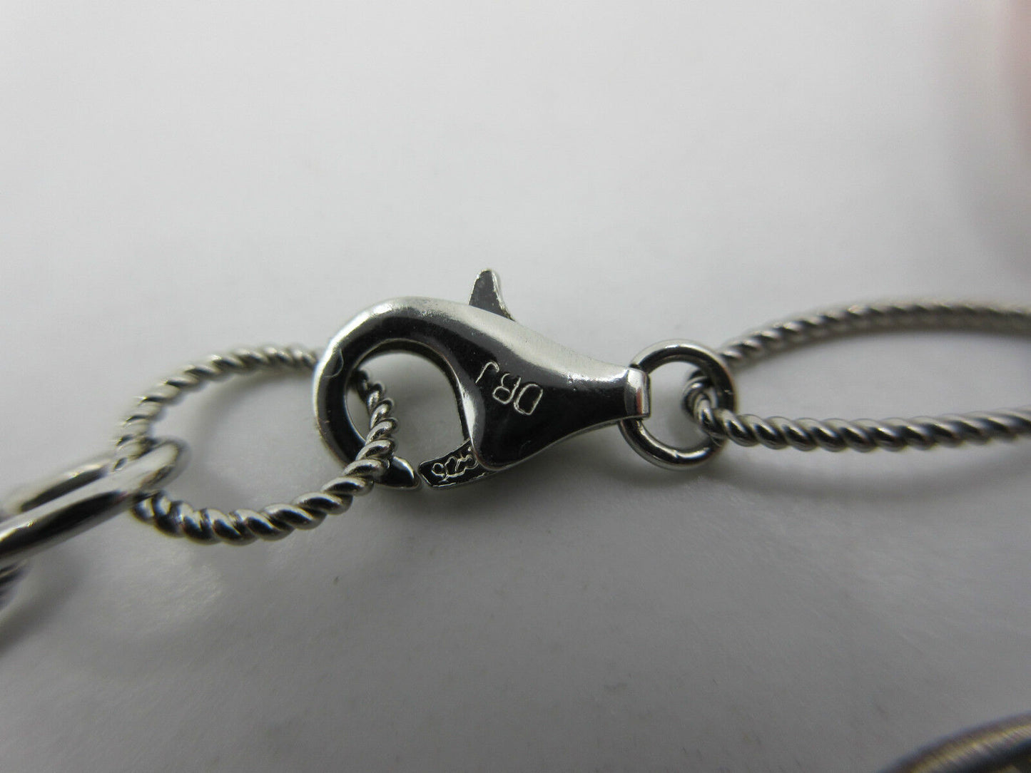 DBJ Designer Signed Rose Quartz Block Sterling Silver Twisted Rope Bracelet NOS
