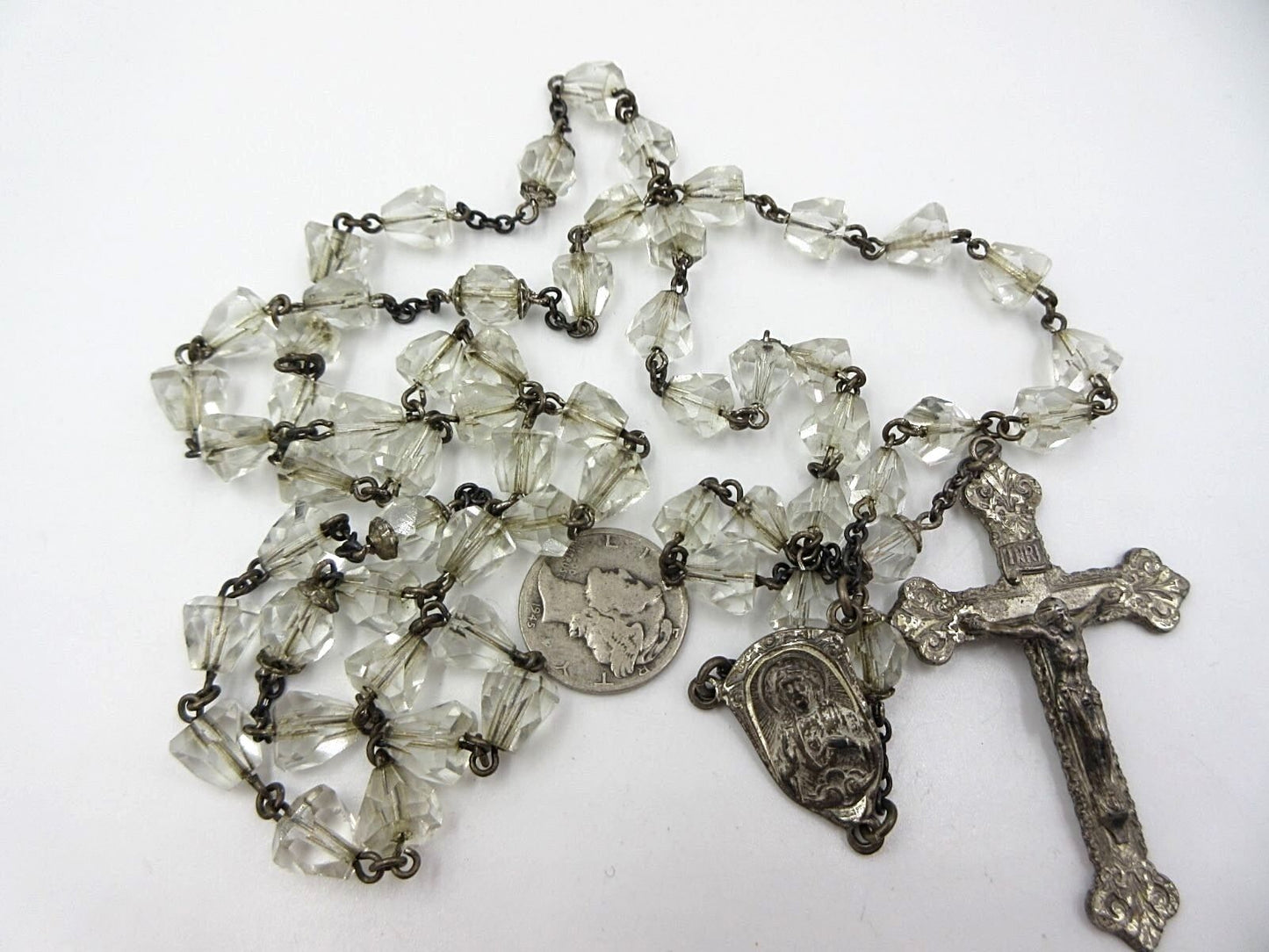 Catamore Sterling Silver Religious Catholic Faceted Crystal Glass Bead Rosary