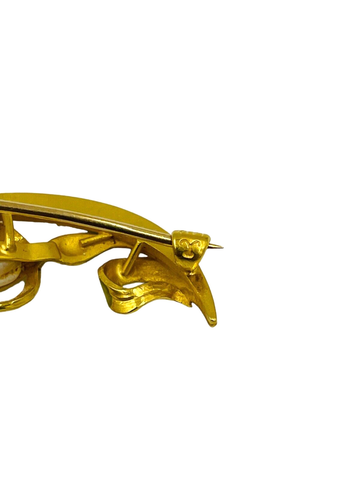 Antique Krementz 14K Yellow Gold Enamel Pearl Flower Pin Brooch Art Nouveau