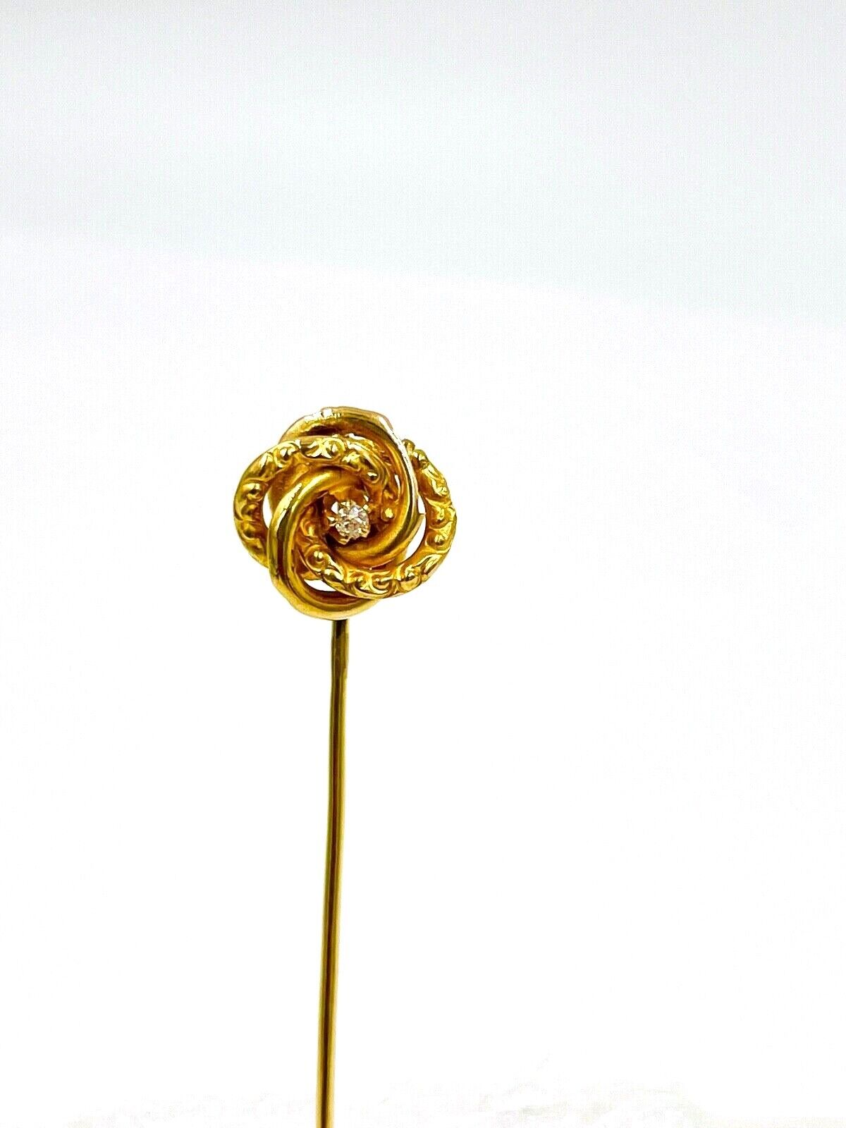 Antique 14k gold Rose cut Diamond Swirl stick pin Hat pin
