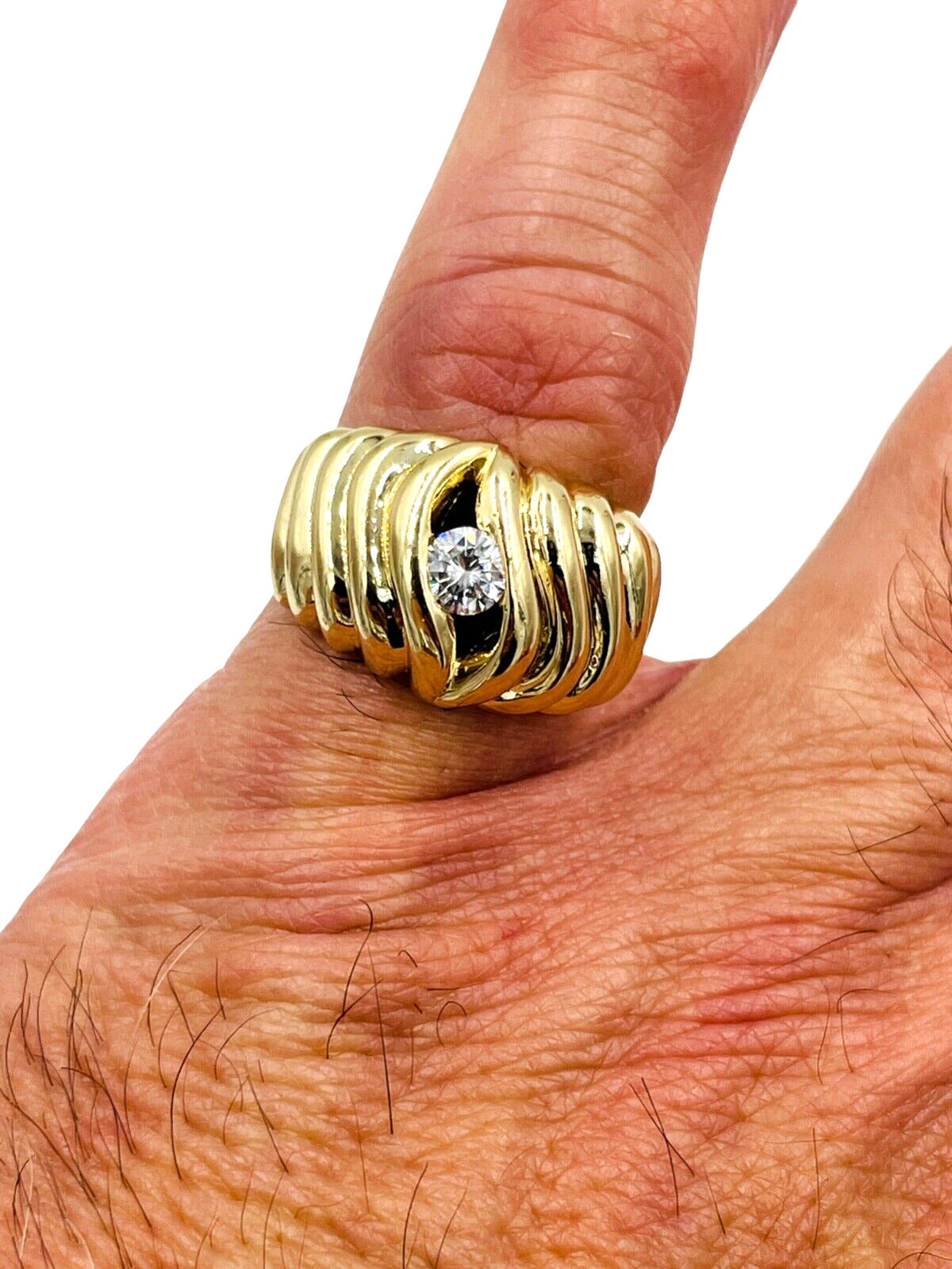 Vintage 14k Yellow gold Diamond solitaire Dome fluted ring ...