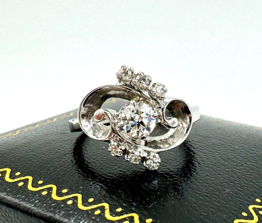 Vintage 14k White gold VS Diamond Ring wedding engagement .42cttw