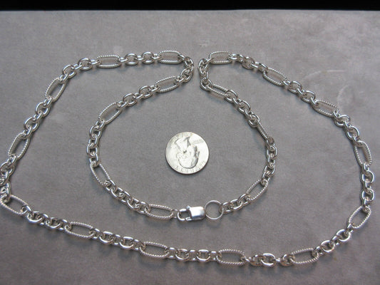 Sterling Silver Textured Link Necklace 32" Long