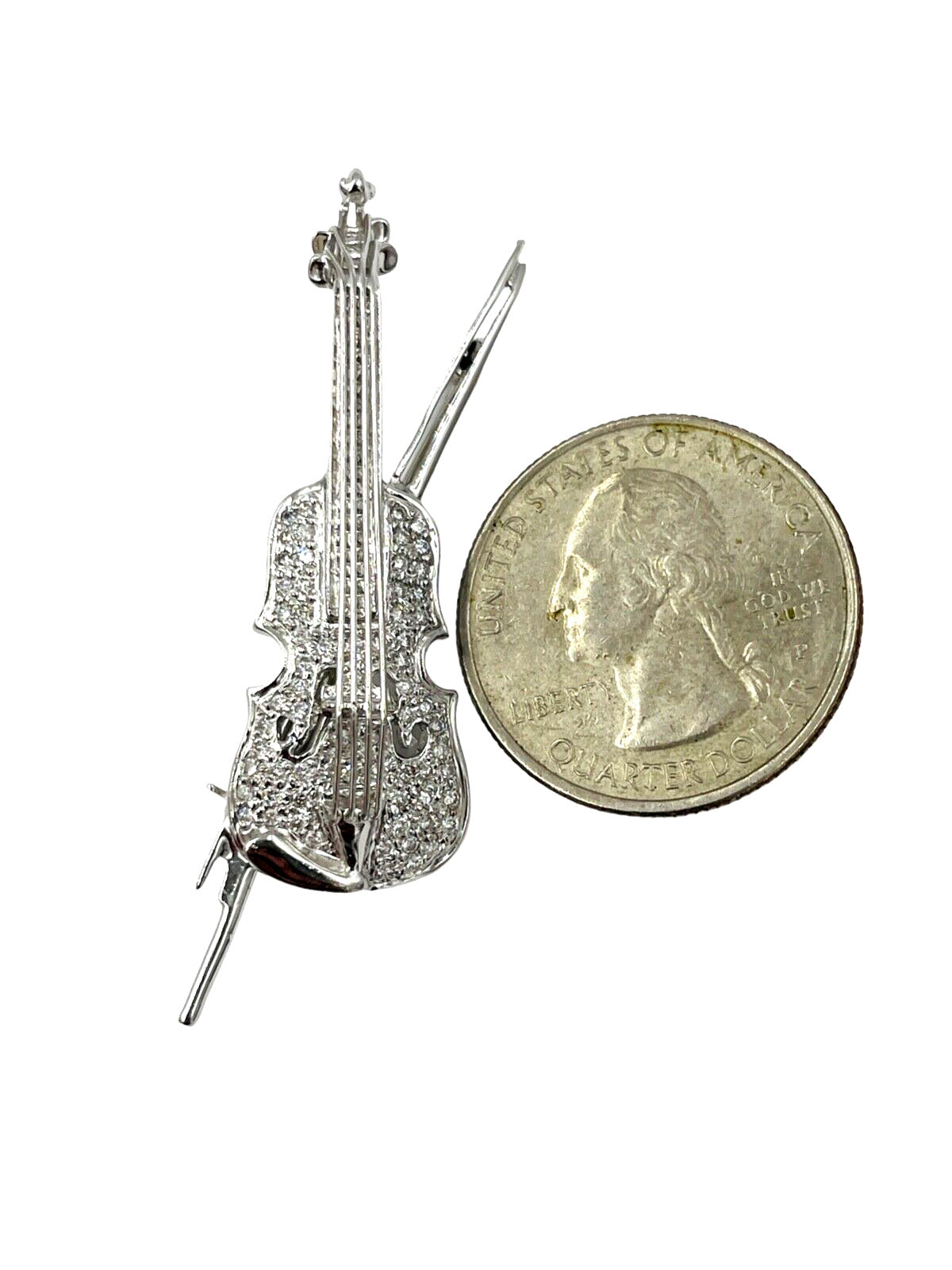 Estate 18K White Gold Diamond Violin brooch pin .45cts VS