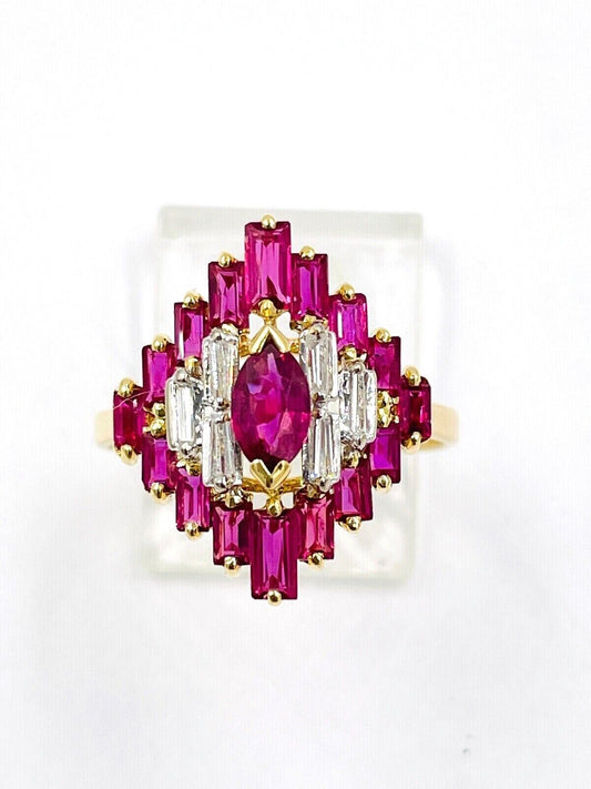 Estate 14k gold Ruby Diamond Cocktail Ring