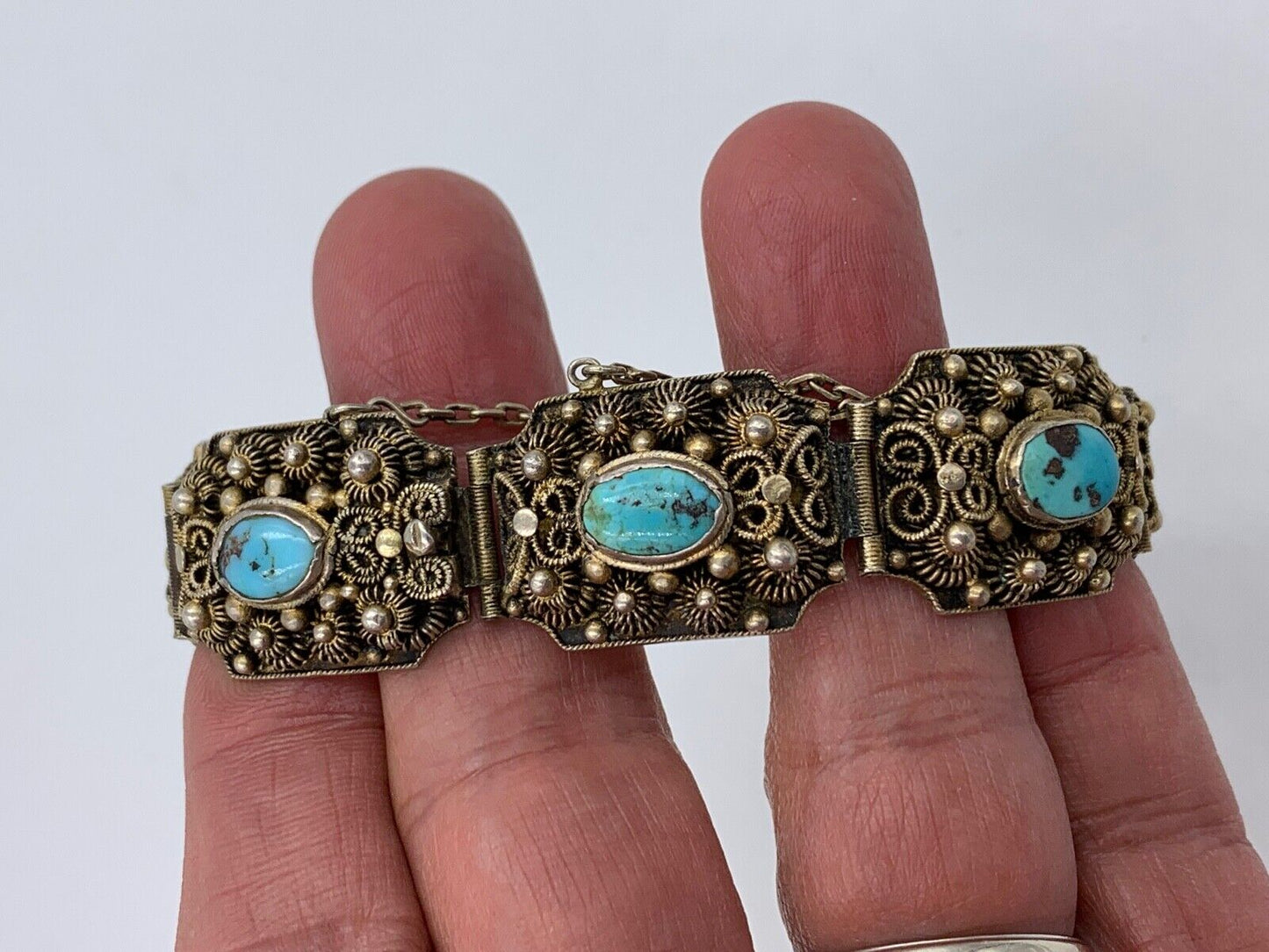 Vintage Chinese Export Silver Turquoise Bracelet Hand made