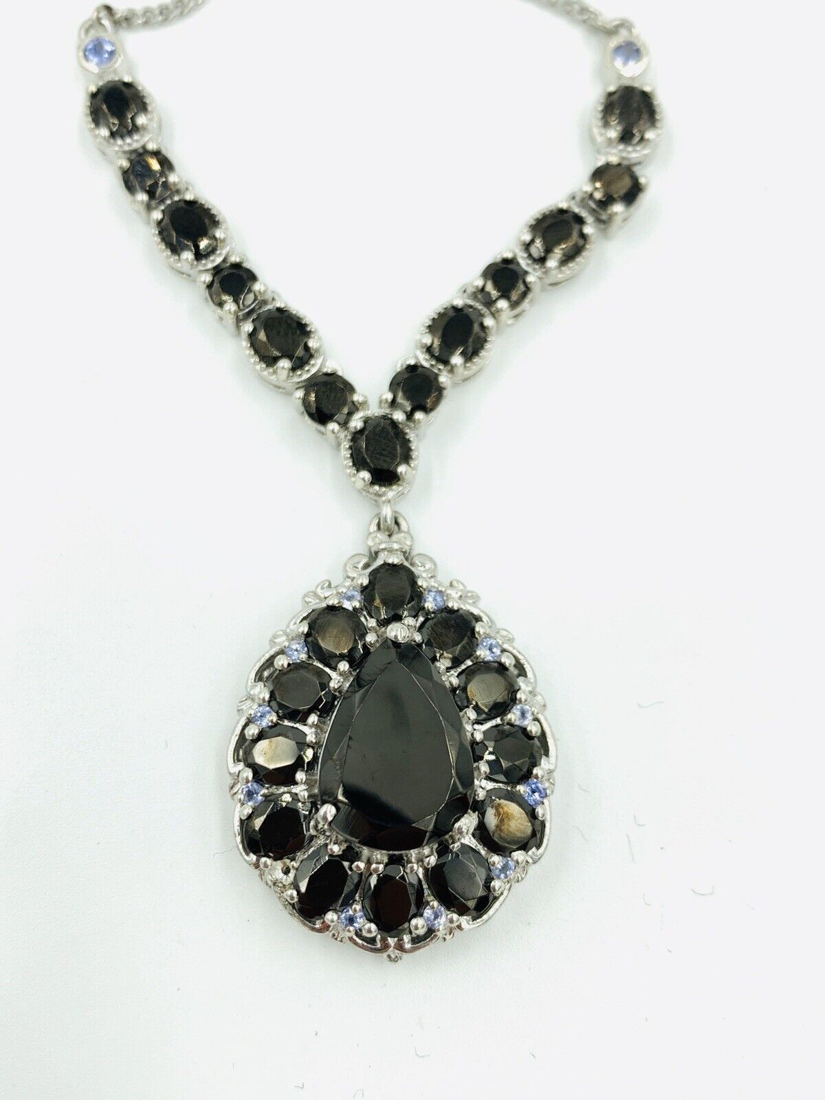 NOS Sts Chuck Clemency Sterling Silver Onyx Tanzanite drop Pendant Necklace