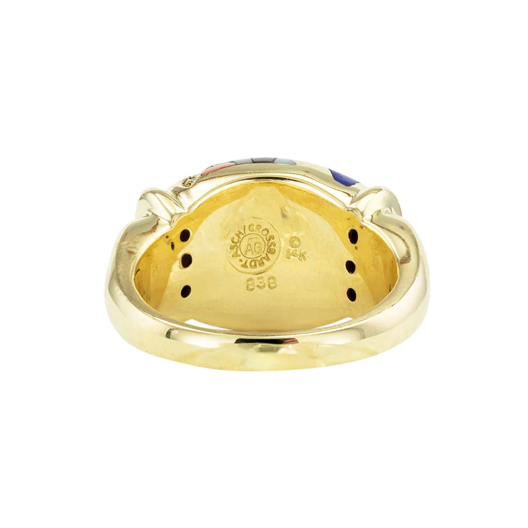 Asch Grossbardt Gemstone Inlaid Yellow Gold Ring
