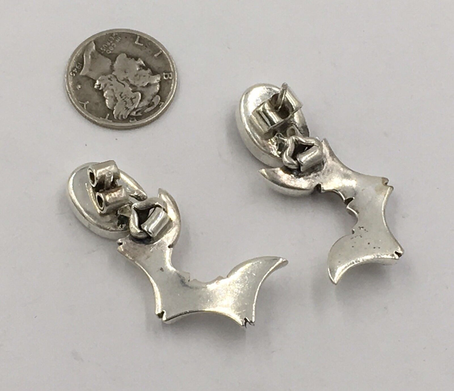 Vintage Onyx Sterling Silver Pierced Dangle Earrings