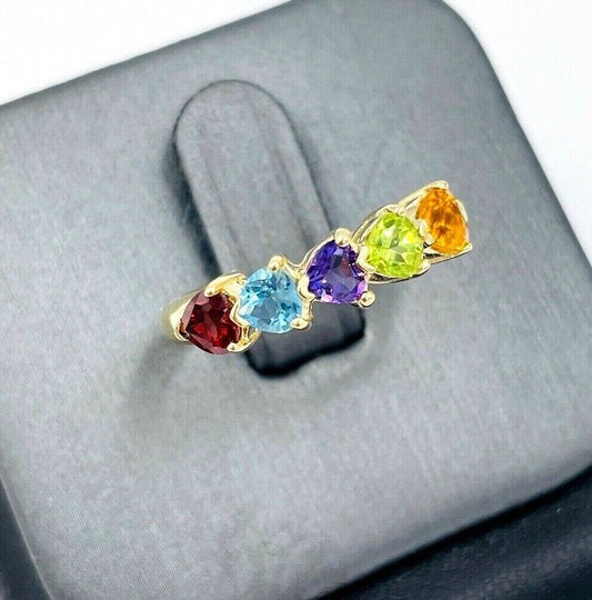 Vintage 14k Yellow Gold Heart Mothers Ring multi gemstone size 6