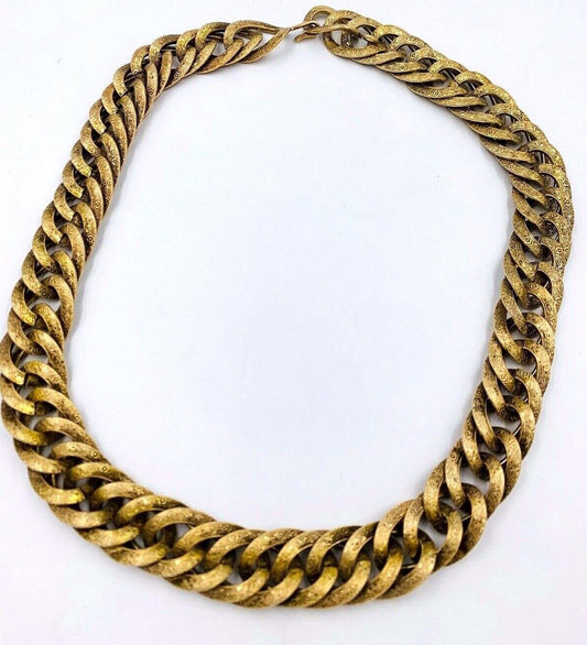 Victorian Embossed wide Link Choker Statement Necklace 20"