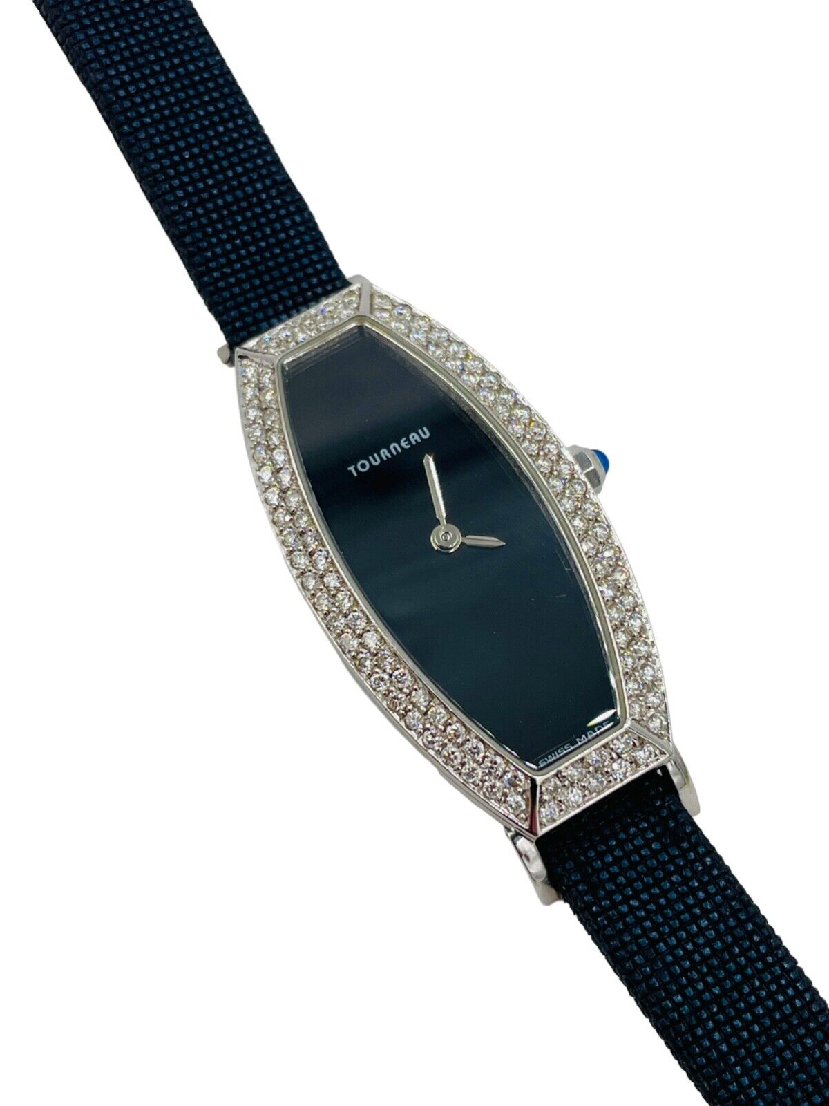 Tourneau 18k white Gold Diamond Bezel Lady's Watch, c. 2008 Black Dial