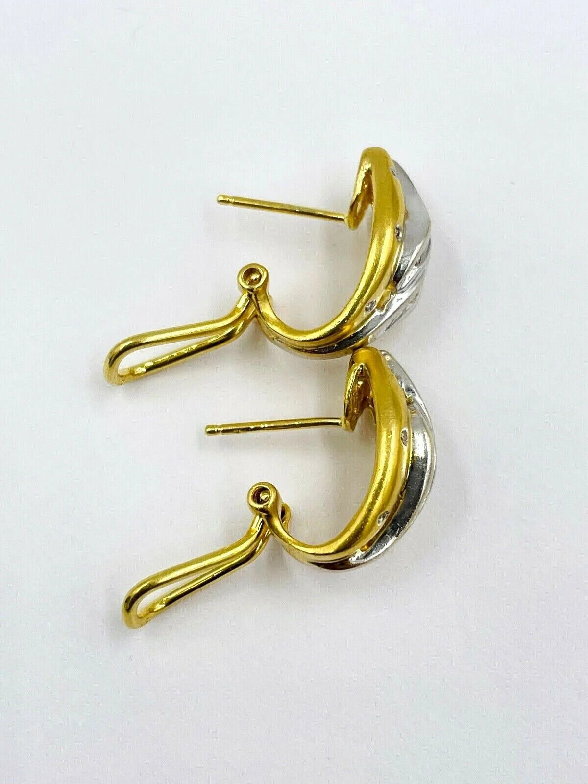 18k Yellow Gold Diamond Earrings pierced Huggies Omega backs