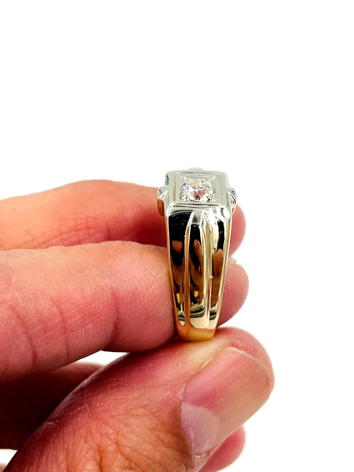 Estate 14k gold .36cts VS J Old European cut Diamond Men's Ring