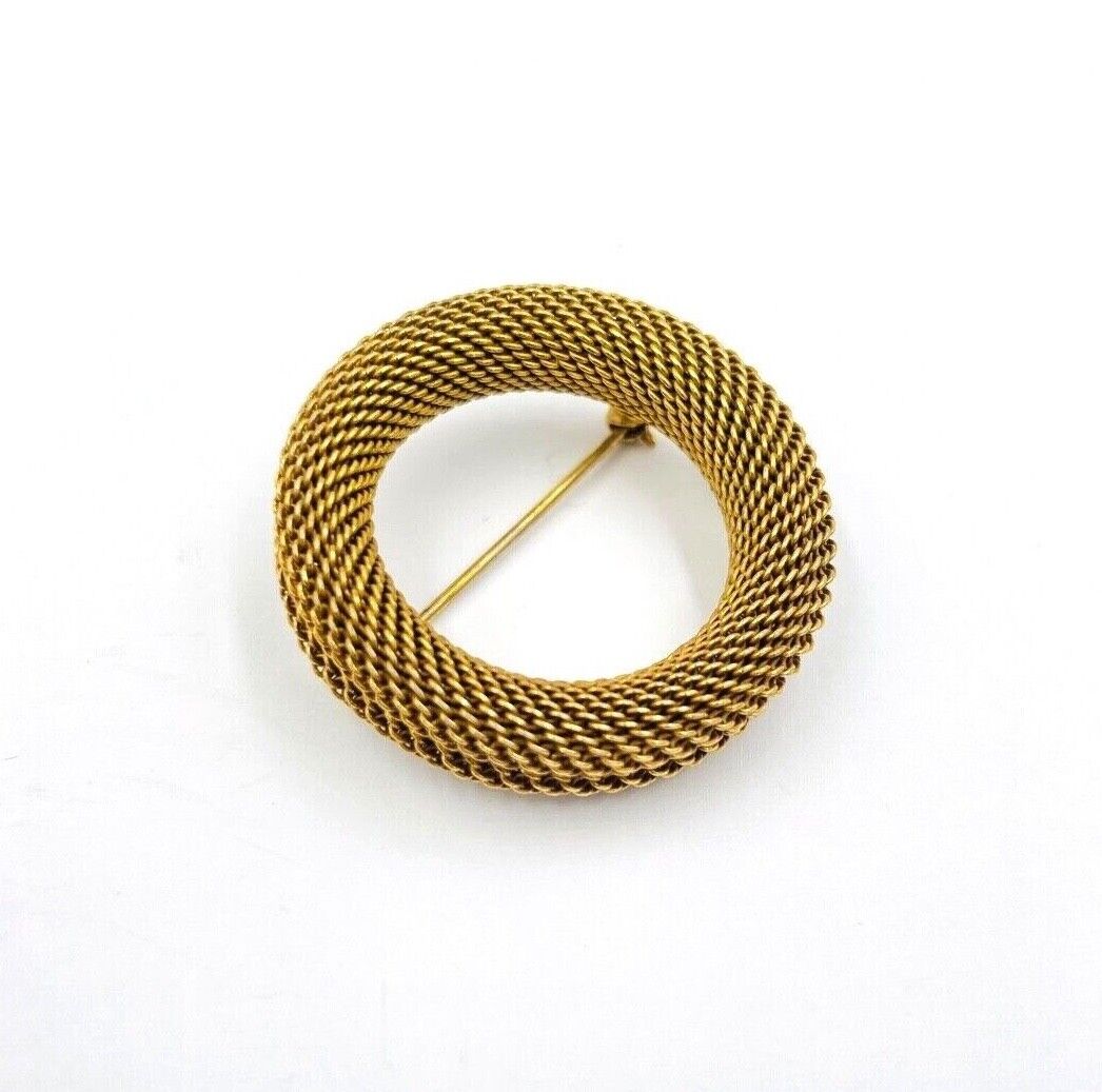 Vintage Miriam Haskell Signed Double Circle Mesh Brooch Pin