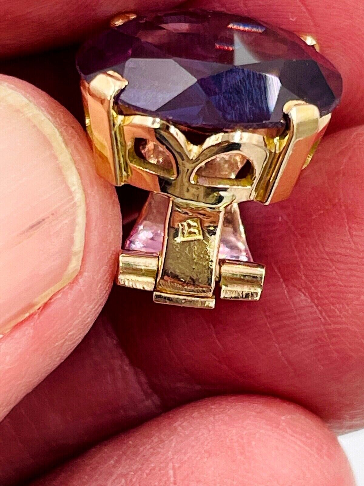 Antique 14k Rose Gold Purple Flux Synthetic Alexandrite Clip on Earrings