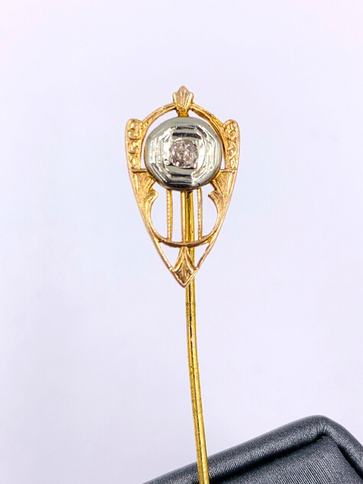 Art Nouveau 10K Rose Gold .08ct rose cut Diamond Lapel Pin stick hat pin