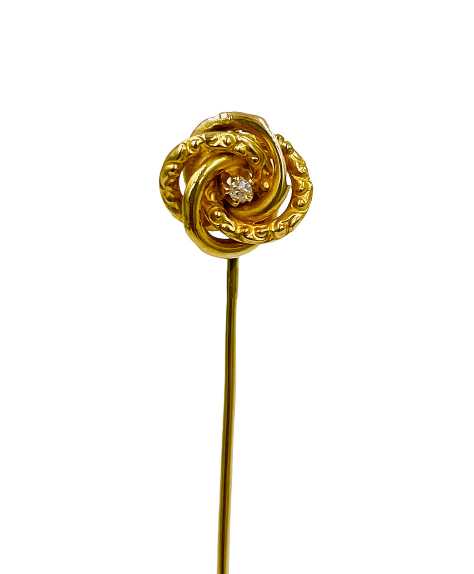 Antique 14k gold Rose cut Diamond Swirl stick pin Hat pin