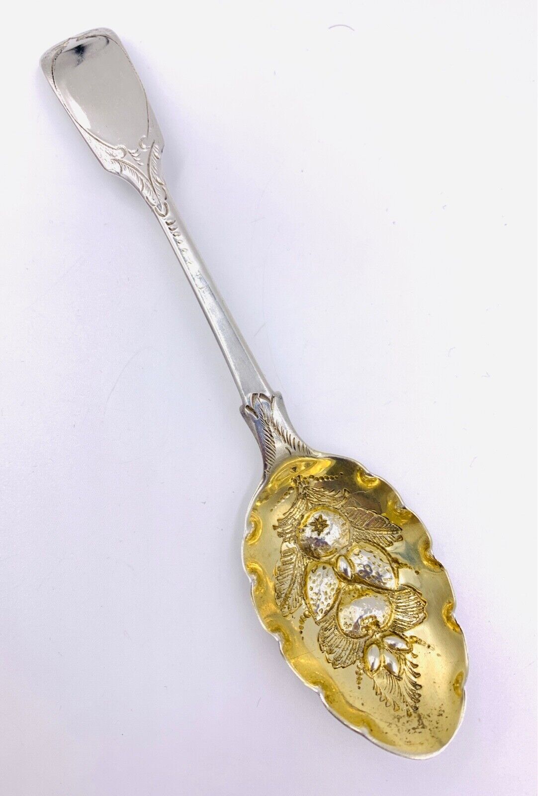 1866 Antique London Samuel Strahan Sterling Silver Berry Serving Spoon