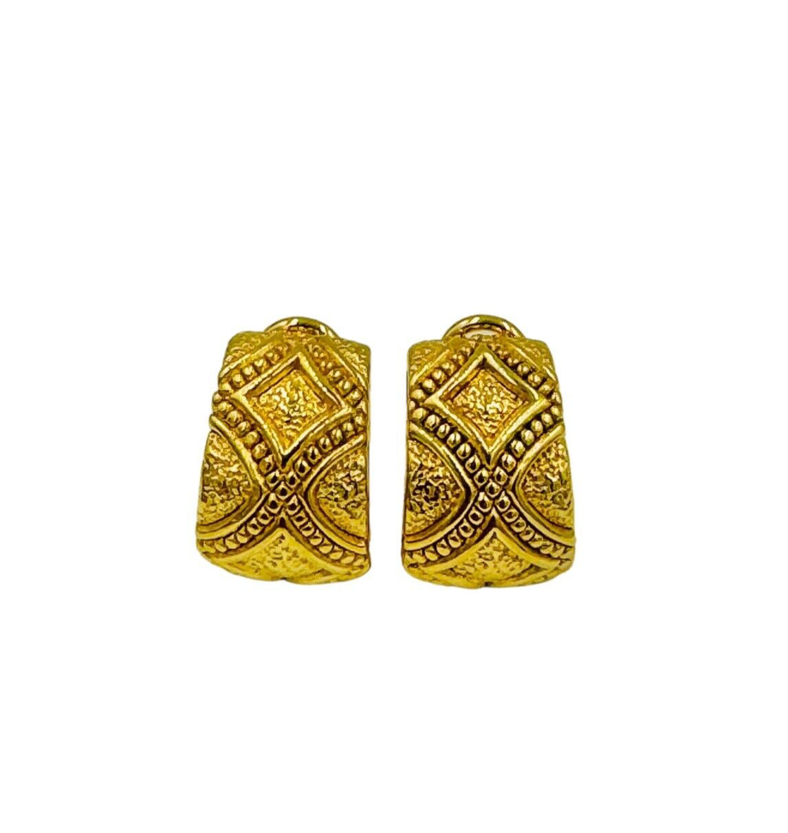 Estate 18k Gold Yellow Gold Huggie Earrings Designer signed Omega backs