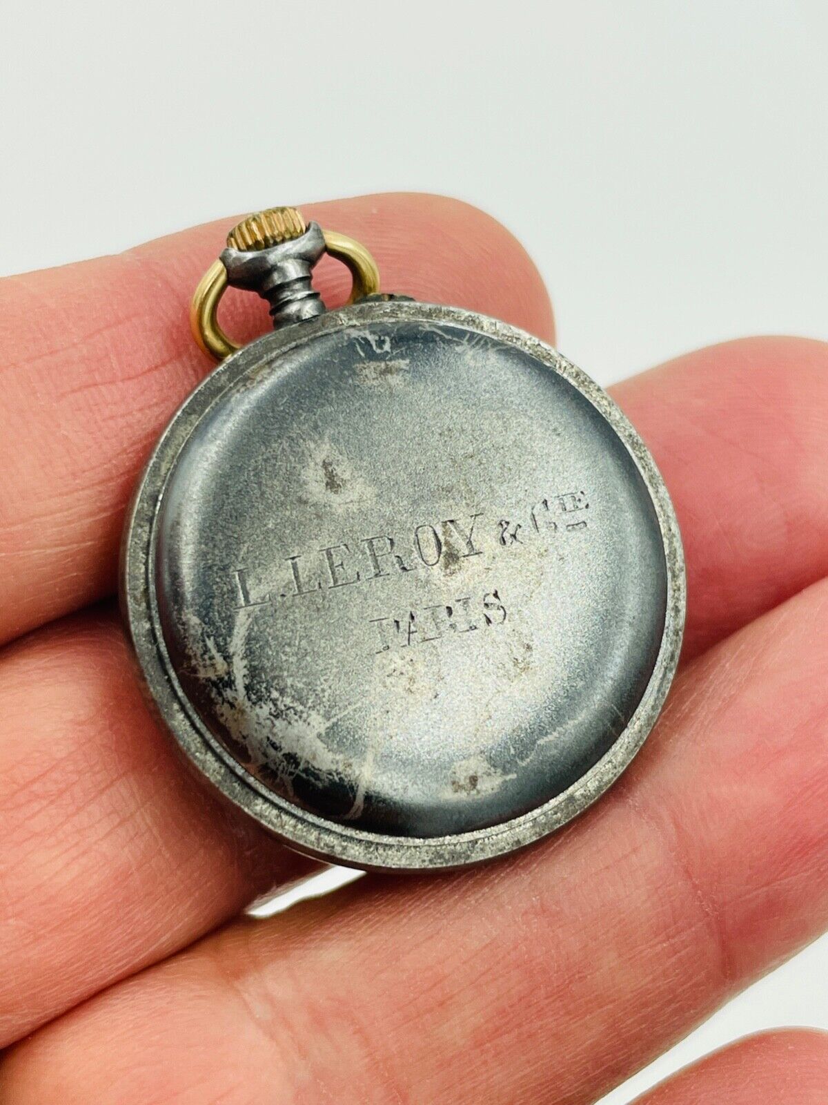 Antique Leroy & Cie Paris Mechanical Pocket Watch Gun Metal with Diamonds