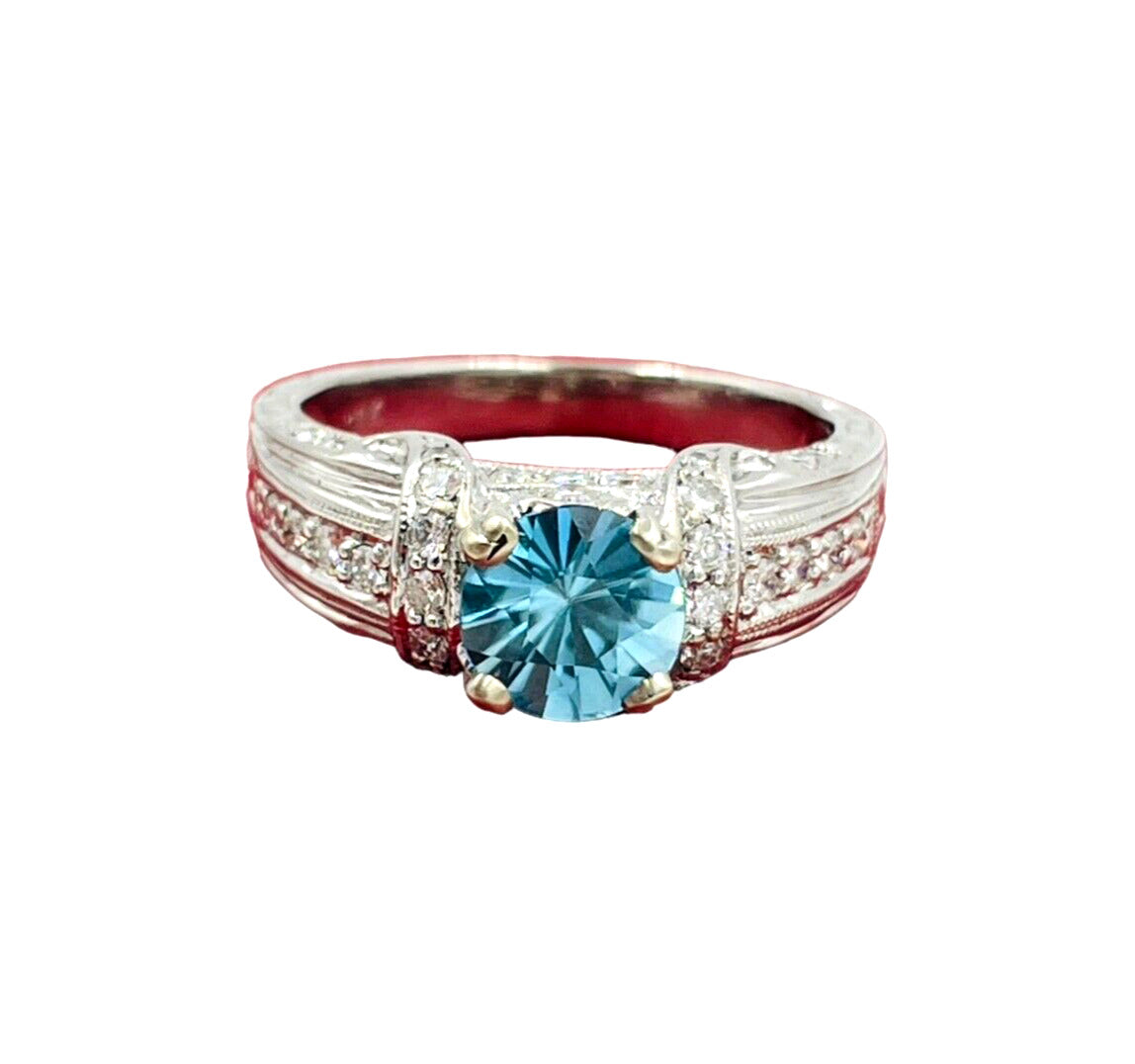 Engagement Ring 18k white Gold Blue Zircon diamond Ring