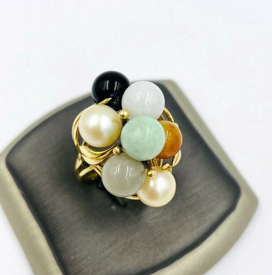 Rare Ming's Hawaii Jade Pearl cluster ring