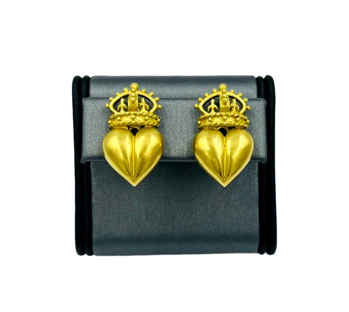 Crown And Heart Clip On Yellow Gold Earrings